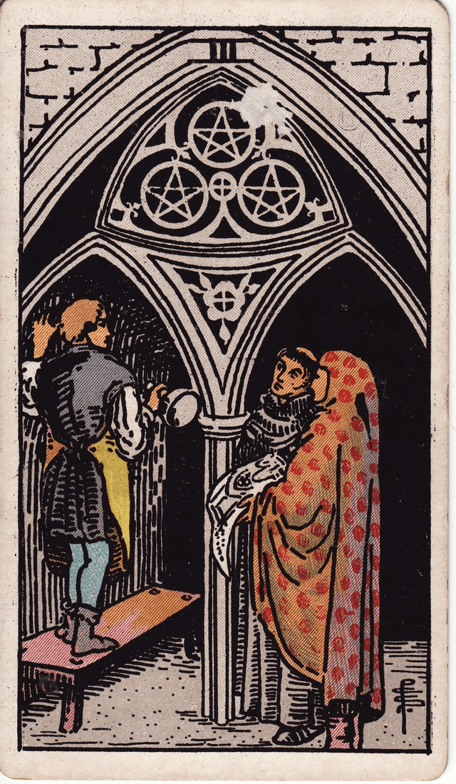 Traditional version of Three of Pentacles