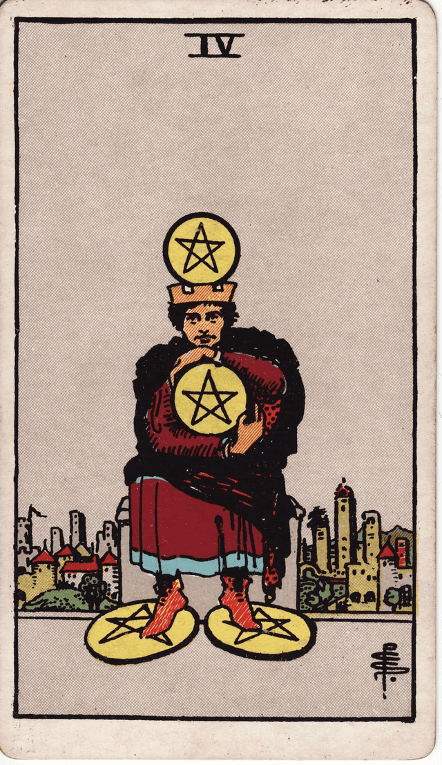 Traditional version of Four of Pentacles