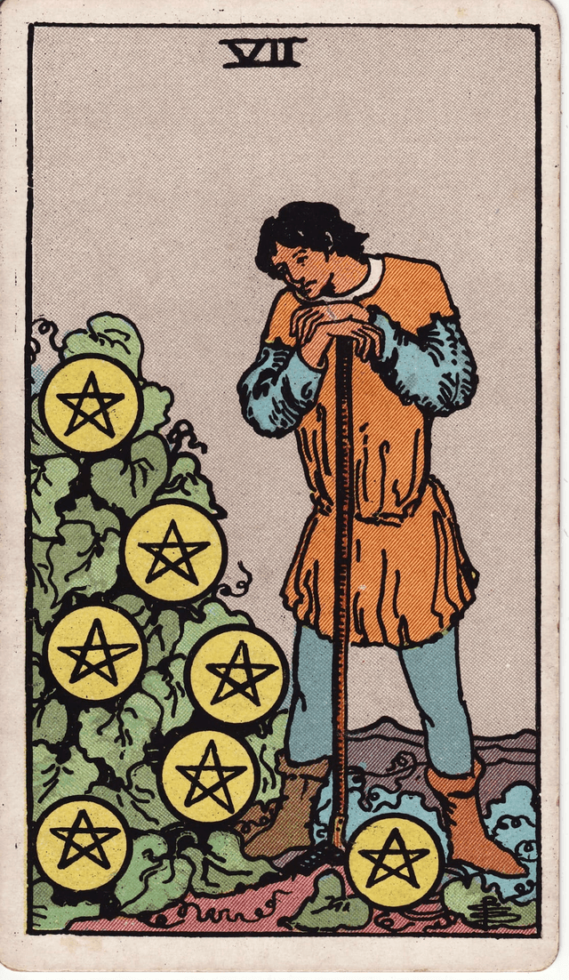 Traditional version of Seven of Pentacles