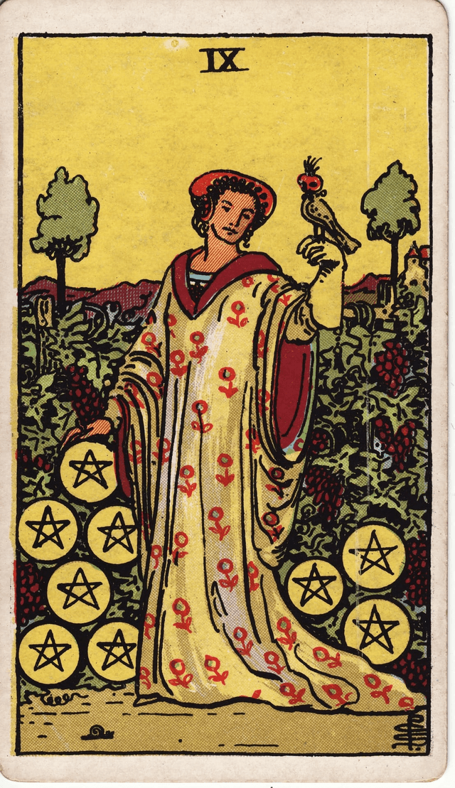 Traditional version of Nine of Pentacles