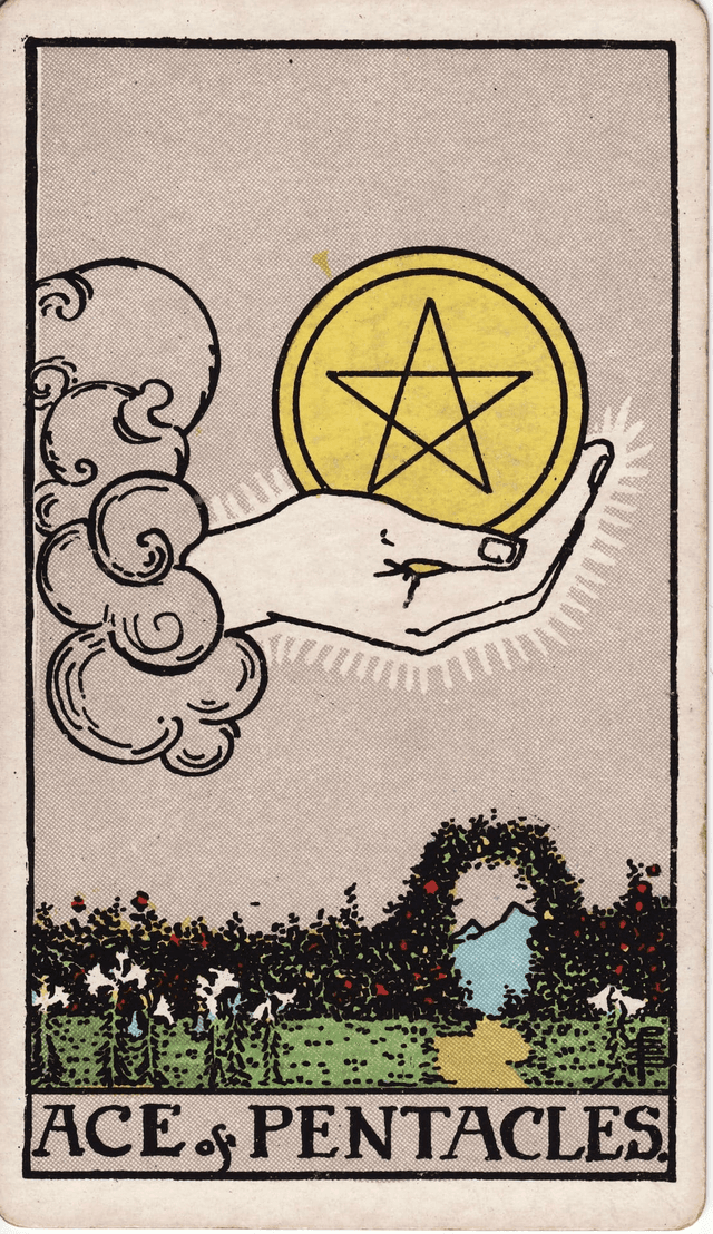 Traditional version of Ace of Pentacles