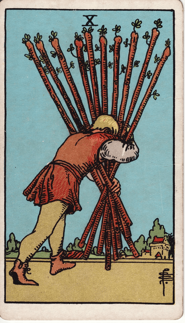 Traditional version of Ten of Wands