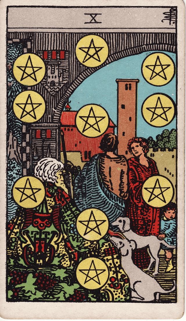 Traditional version of Ten of Pentacles