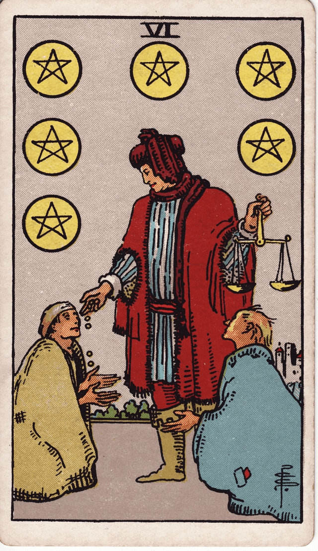 Traditional version of Six of Pentacles