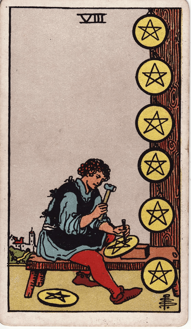 Traditional version of Eight of Pentacles