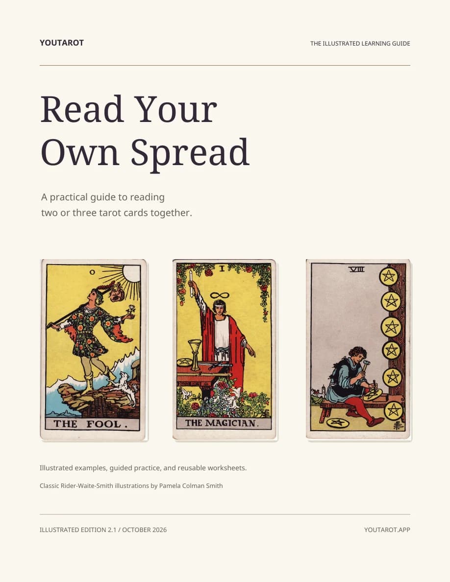 The Read Your Own Spread cover, showing The Fool, The Magician, and Eight of Pentacles
